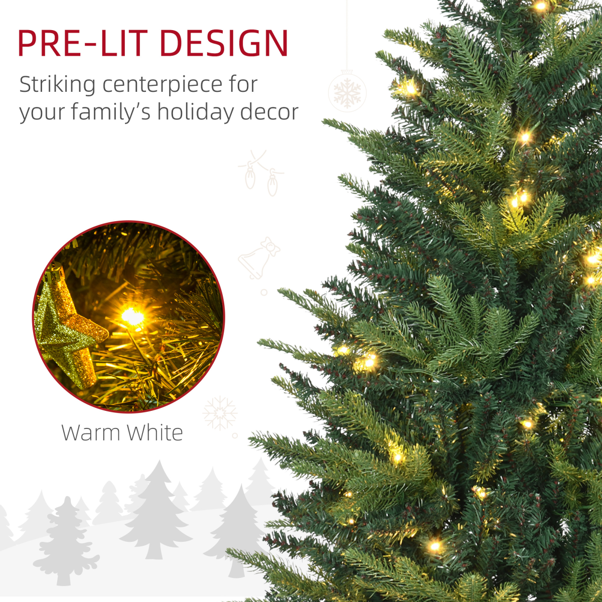 HOMCOM 4ft Pre-Lit Entrance Christmas Tree with 80 LEDs & Vase Base – Festive Porch Decoration