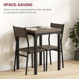 HOMCOM 3 Piece Compact Dining Table & 2 Chairs Set – Space-Saving Kitchen Dining, Grey Wood Grain