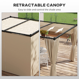 Outsunny 3 x 3m Retractable Pergola with Curtains, PU-Coated Polyester Canopy & Metal Frame – Beige