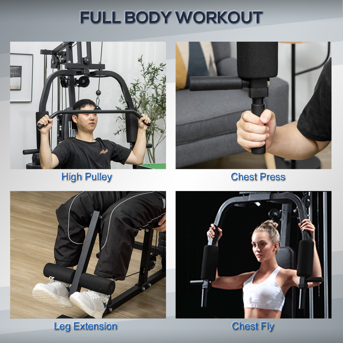 HOMCOM Multifunction Home Gym Machine with 45kg Weight Stack – Full Body Strength Training Workout Station