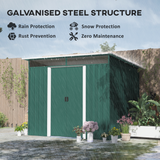 Outsunny Pent Roof Metal Garden Shed with Foundation & 4 Vents – Bike and Tool Storage, 260 x 194 x 200cm, Green