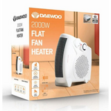 Daewoo 2000W Flat Fan Heater with 2 Heat Settings & Variable Thermostat – Instant Heat for Small Rooms
