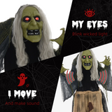 HOMCOM Halloween Witch Animatronic Prop with Sound Activation and Glowing Red Eyes – Indoor and Covered Outdoor