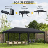 Outsunny 3 x 6m Heavy-Duty Pop Up Gazebo with Steel Frame & 3 Height Settings – Patio Party Canopy, Black