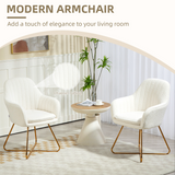HOMCOM Cashmere-Feel Accent Armchairs with Steel Legs – Set of 2 Living Room Chairs, Cream White