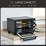 HOMCOM 21L Mini Oven & Grill with Timer, Baking Tray & Wire Rack, 1400W – Countertop Kitchen Oven