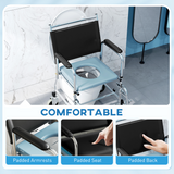 HOMCOM 3-in-1 Commode Shower Chair & Wheelchair with Footrest – Padded Bathroom Mobility Aid, Black