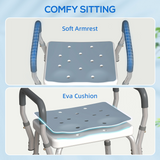 HOMCOM Rust-Free Aluminium Bath Chair with 6-Level Adjustable Height & Anti-Slip Mats – Light Blue