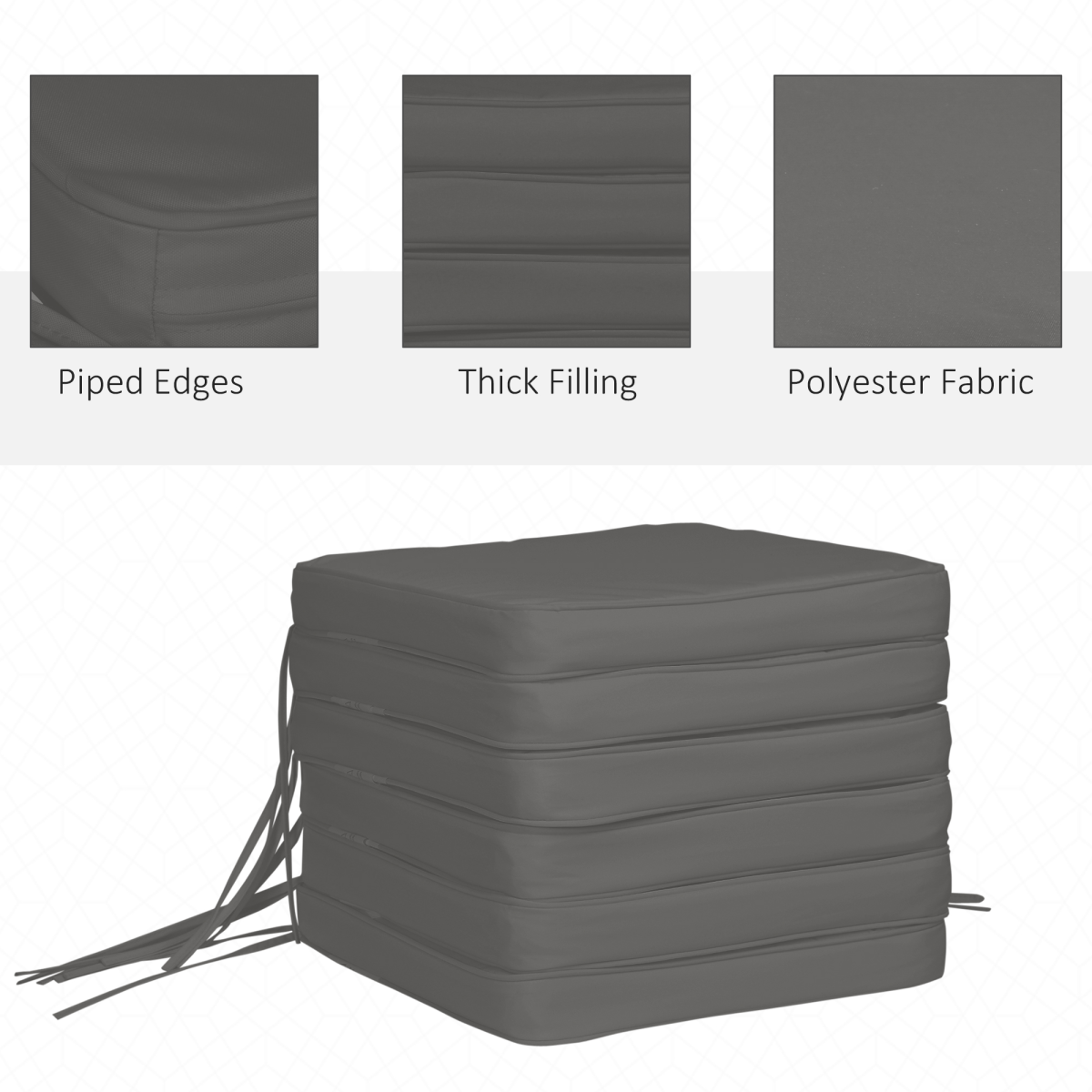 Outsunny Set of 6 Chair Cushion Seat Pads with Tie Straps – Indoor and Outdoor Dining Chair Cushions, Grey