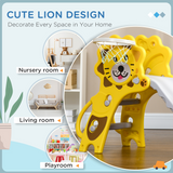 Kids 3-in-1 Slide with Climber & Basketball Hoop – Indoor Toddler Play Slide for 18-36 Months, Yellow & Grey