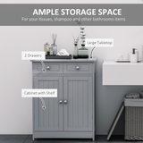 kleankin Bathroom Floor Storage Cabinet with 2 Drawers & Cupboard – Grey Freestanding Bathroom Storage