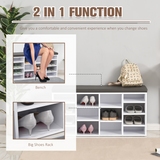 HOMCOM PU Leather 14-Compartment Shoe Storage Bench with Padded Seat – Hallway Seating, Brown/White