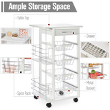 HOMCOM Multifunction Kitchen Island Trolley with Drawer, Side Racks & Storage Cabinet – White