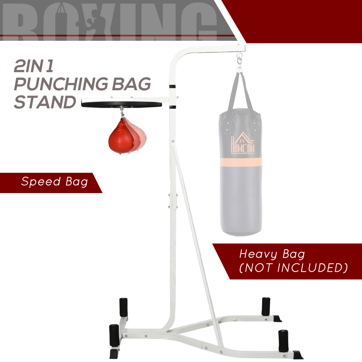 HOMCOM Free-Standing Speed Bag Platform with Adjustable Height – Steel Boxing Punch Bag Stand for Home Training