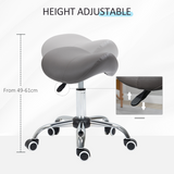HOMCOM PU Leather Saddle Stool with Padded Seat & Adjustable Height 49–61cm – Salon Stool on Wheels, Grey