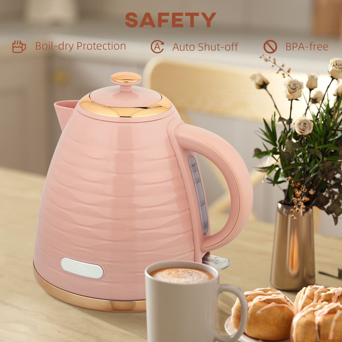 3000W Electric Kettle, 1.7L with Boil-Dry Protection and Removable Spout Filter – Fast Boil, Rose Gold