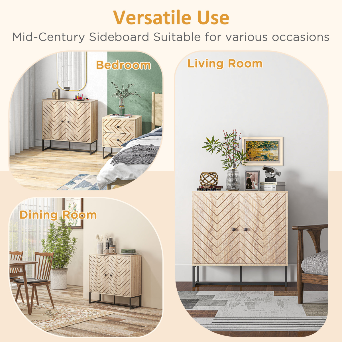 Embossed Arrow Storage Cabinet with Adjustable Shelf, Metal Frame & Handles – Versatile Home Storage