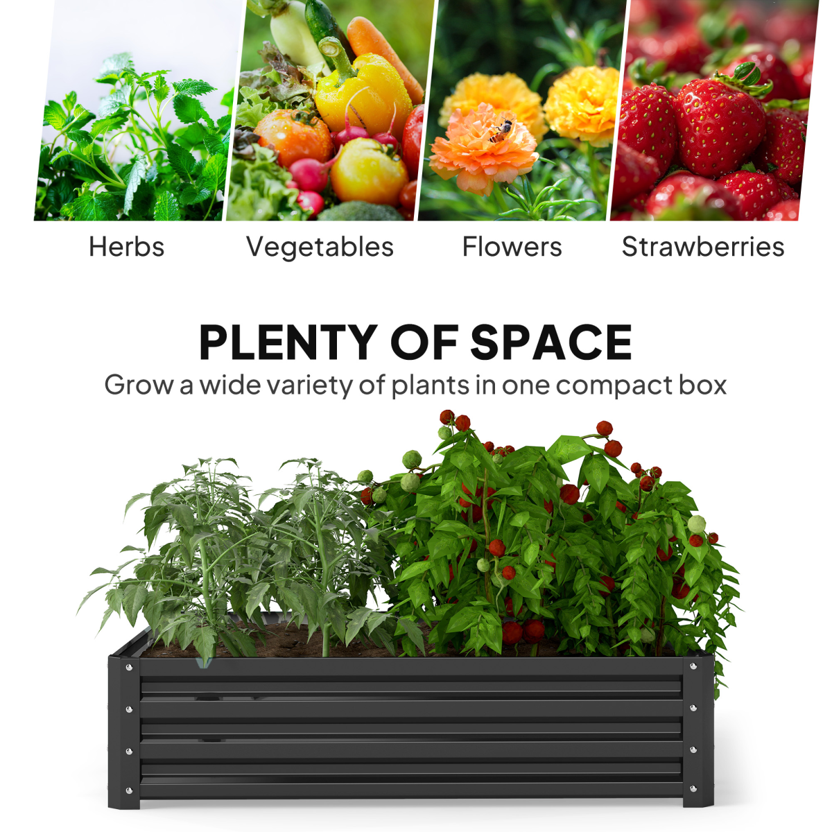 Outsunny 120 x 120cm Galvanised Steel Raised Garden Bed – Modular Planter Kit for Flowers and Vegetables, Grey