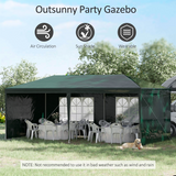 Outsunny 6m x 3m Garden Gazebo Marquee with 2 Windows & UV-Resistant Canopy – Party Tent, Green