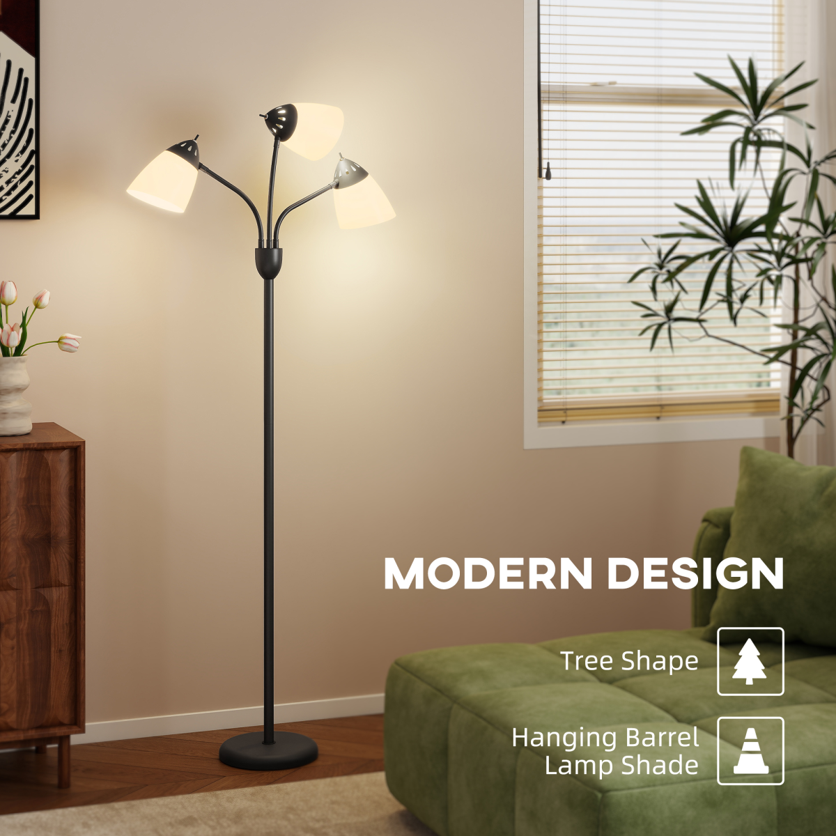 HOMCOM Arc Tree Floor Lamp, 3 Colour Temps – Black