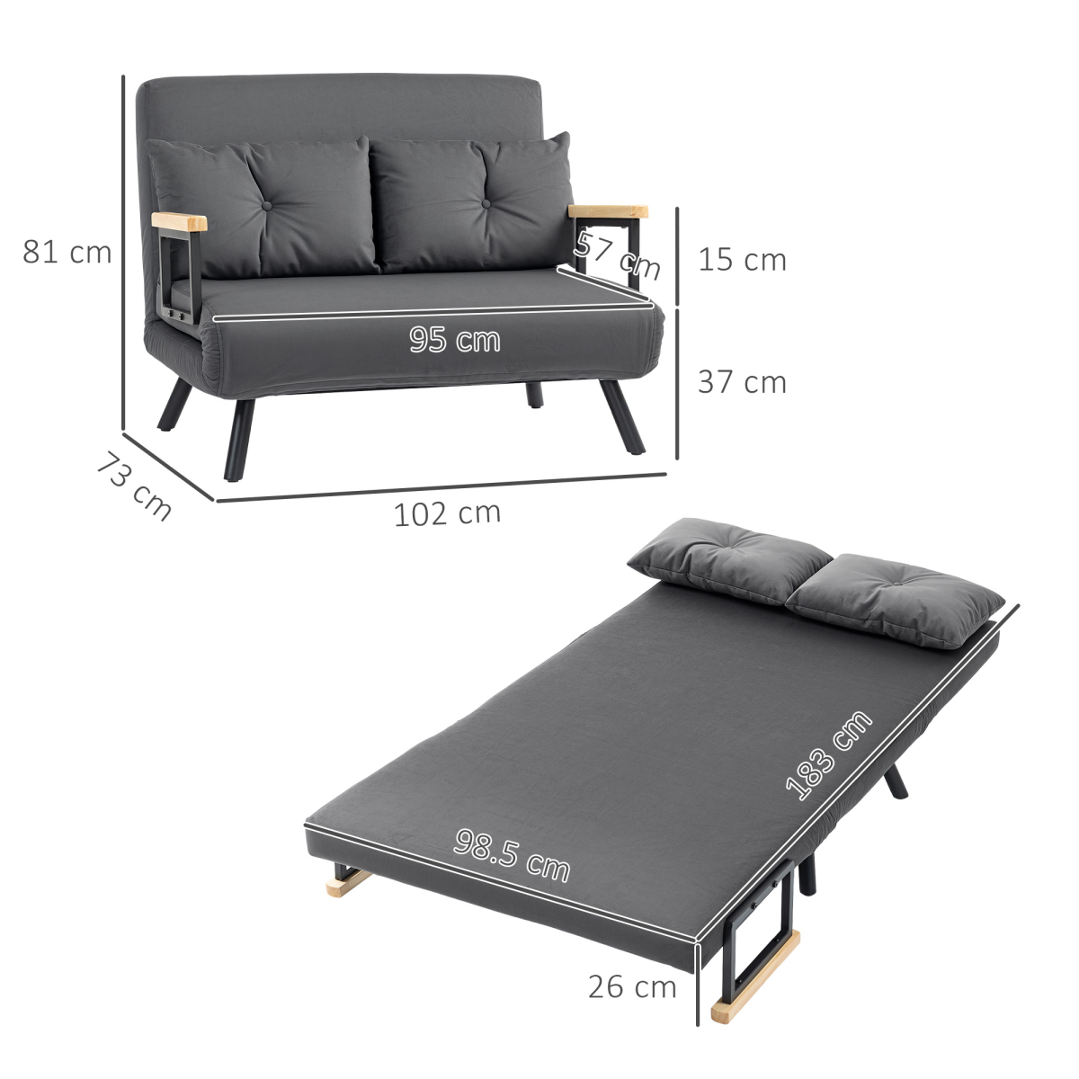 HOMCOM loveseat sofa bed converted into a double bed
