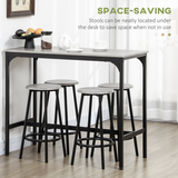 5-Piece Pub Table and Chair Set with MDF Top & Metal Frame, 4 Stools – Space-Saving Bar Set, Grey & Black