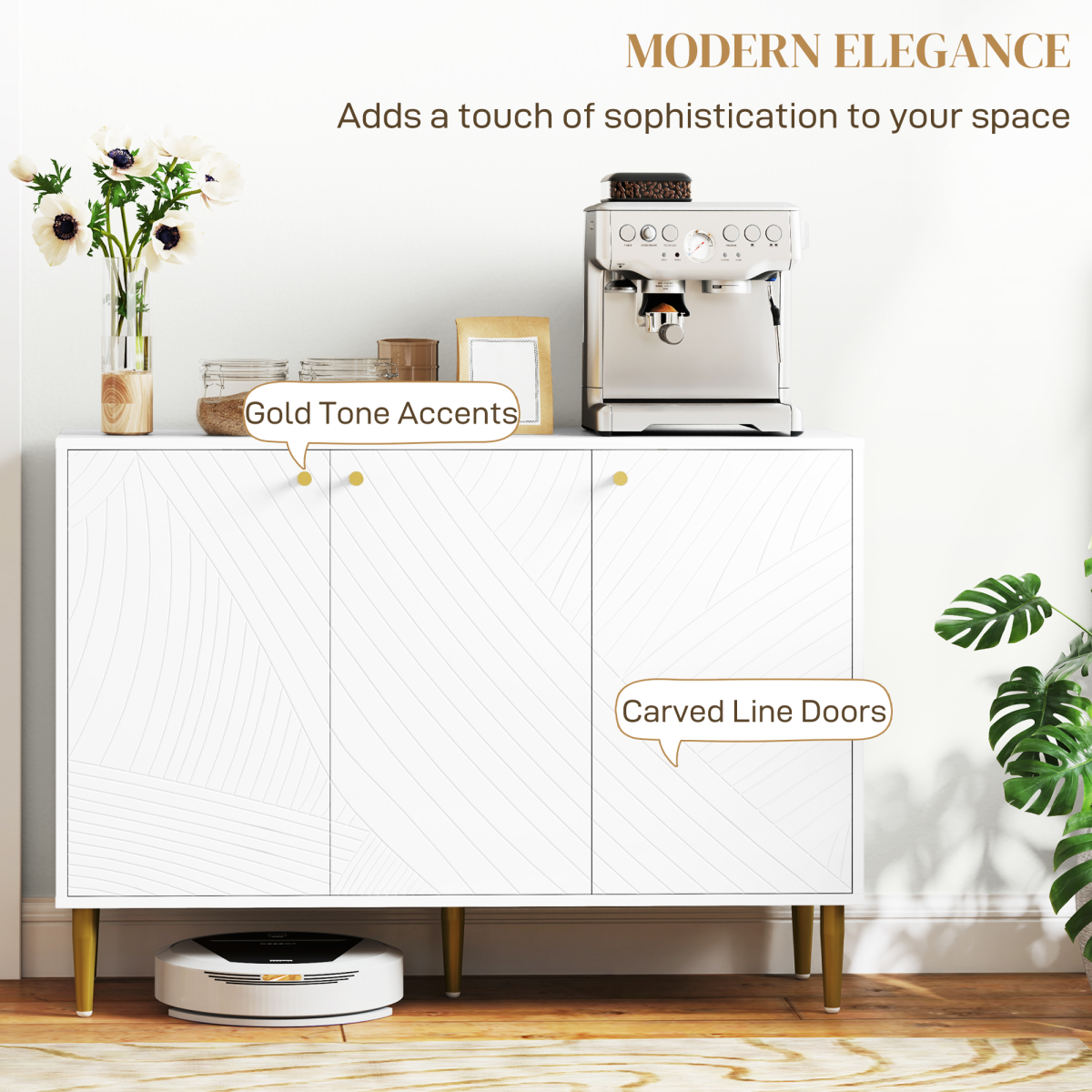 HOMCOM White Sideboard with Adjustable Shelves & Cupboard Storage – Multi-Use Storage Cabinet