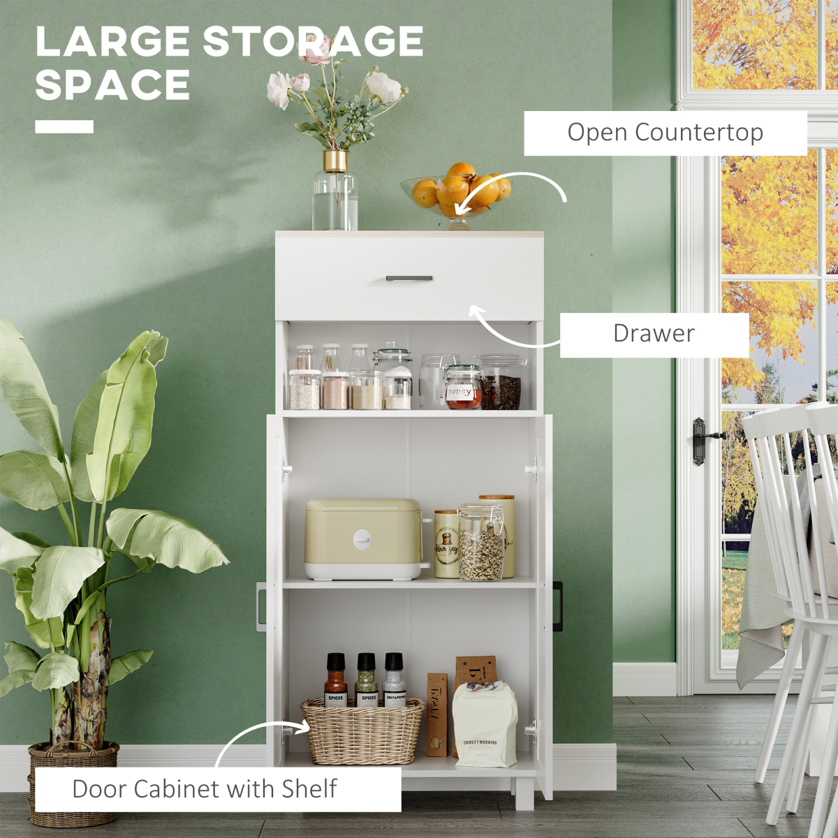 HOMCOM Kitchen Cupboard Storage Cabinet with Drawer, Open Appliance Space & Countertop – White