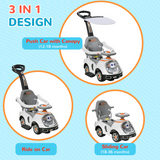 AIYAPLAY 3 in 1 Ride-On Push Car with Parent Handle & Canopy – Robot Foot to Floor Slider, 12-36 Months, White