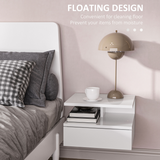 HOMCOM Set of 2 Floating Wall Mounted Nightstands with Drawer and Shelf – Bedside Cabinets, High Gloss White