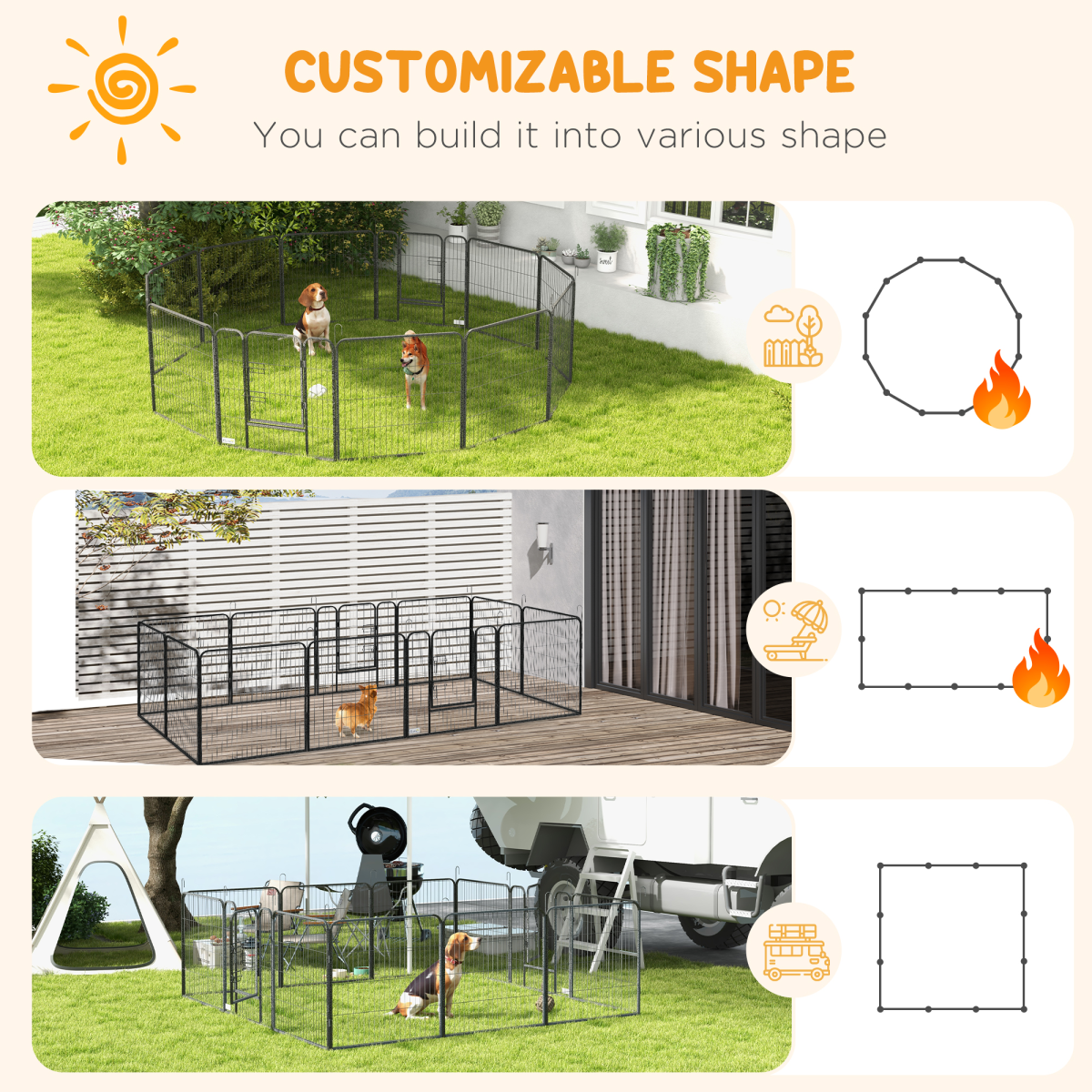 PawHut Heavy Duty Puppy Play Pen with 12 Panels and 2 Lockable Doors – Indoor Outdoor Pet Exercise Pen, Grey