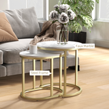 HOMCOM Marble-Effect Side Table Set with Gold Tone Steel Frames – Round & Oblong Accent Tables, White