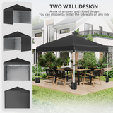 Outsunny 3x3m Pop-Up Gazebo Party Tent with 3 Sidewalls & Weight Bags, Steel Frame – Outdoor Shelter, Black