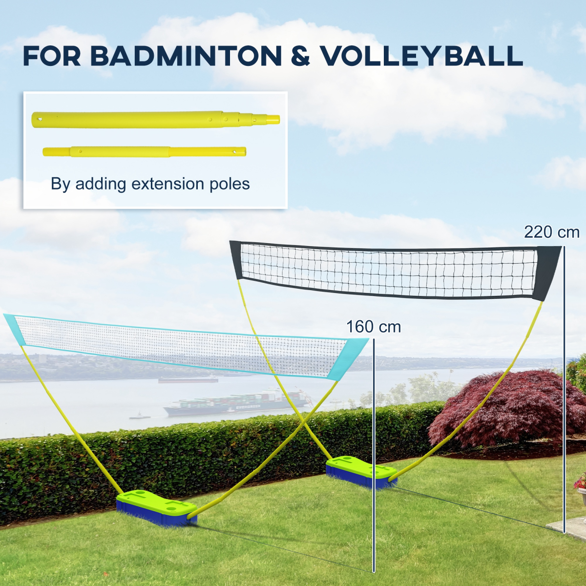 SPORTNOW Portable Badminton & Volleyball Net Set with Rackets, Shuttlecocks & Carry Case – Adjustable Garden Game