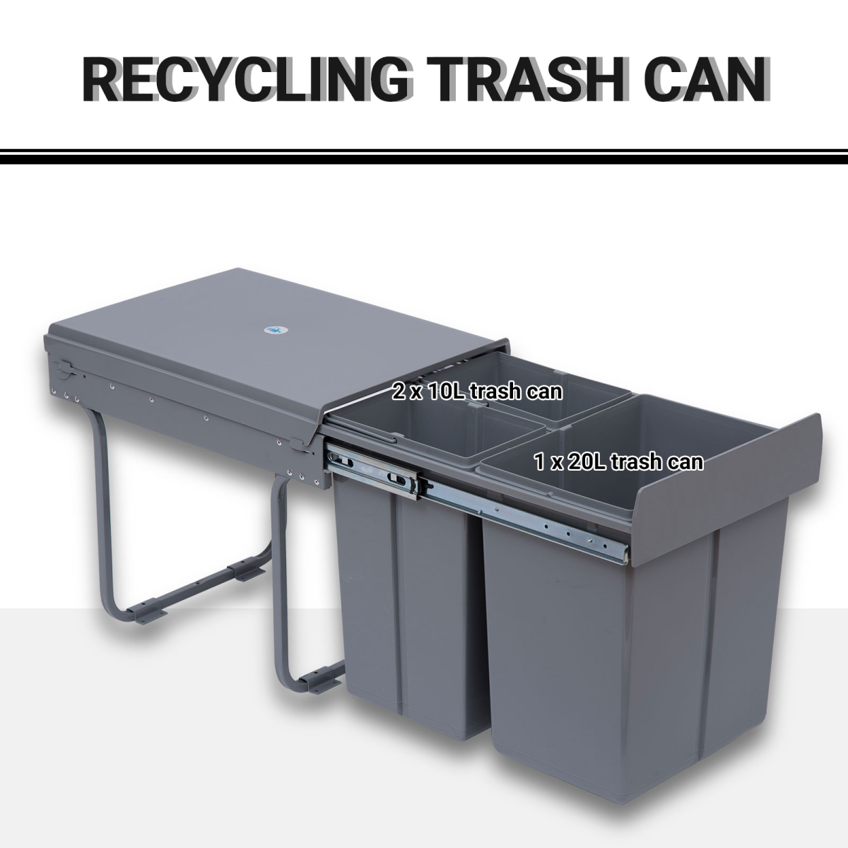 HOMCOM 40L Pull-Out Recycling Bin for Kitchen Cupboards with Separate Inner Bins – Grey