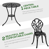 Outsunny 3-Piece Aluminium Bistro Set with 2 Chairs, Round Table & Umbrella Hole – Tulip Design Garden Furniture, Black