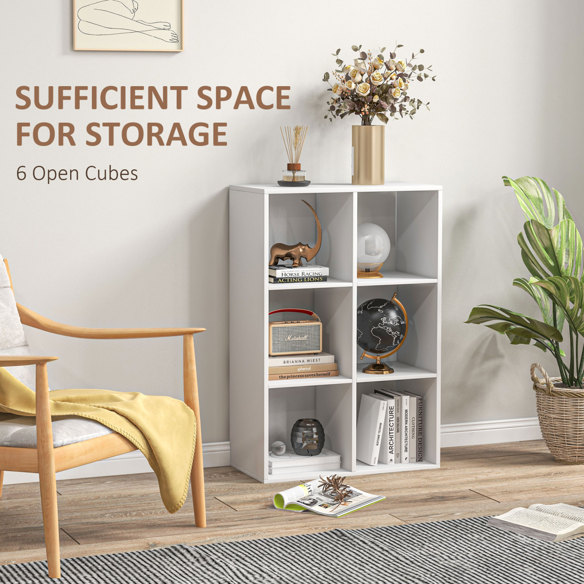 6 Cube Storage Cabinet Bookcase – Organiser Shelves for Home, Office or Study, White