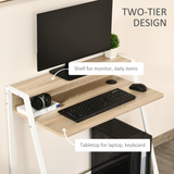 HOMCOM Two-Tier Computer Workstation Desk with Storage Shelf, Steel Frame – Home Office Study Table, White & Oak