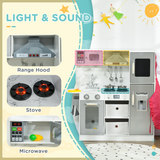 AIYAPLAY Toy Kitchen Playset with Lights, Sounds, Apron & Chef Hat – Kids Role Play Kitchen, White