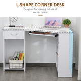 L-Shaped Corner Computer Desk with Sliding Keyboard Tray & 2 Storage Shelves – Home Office Workstation, White
