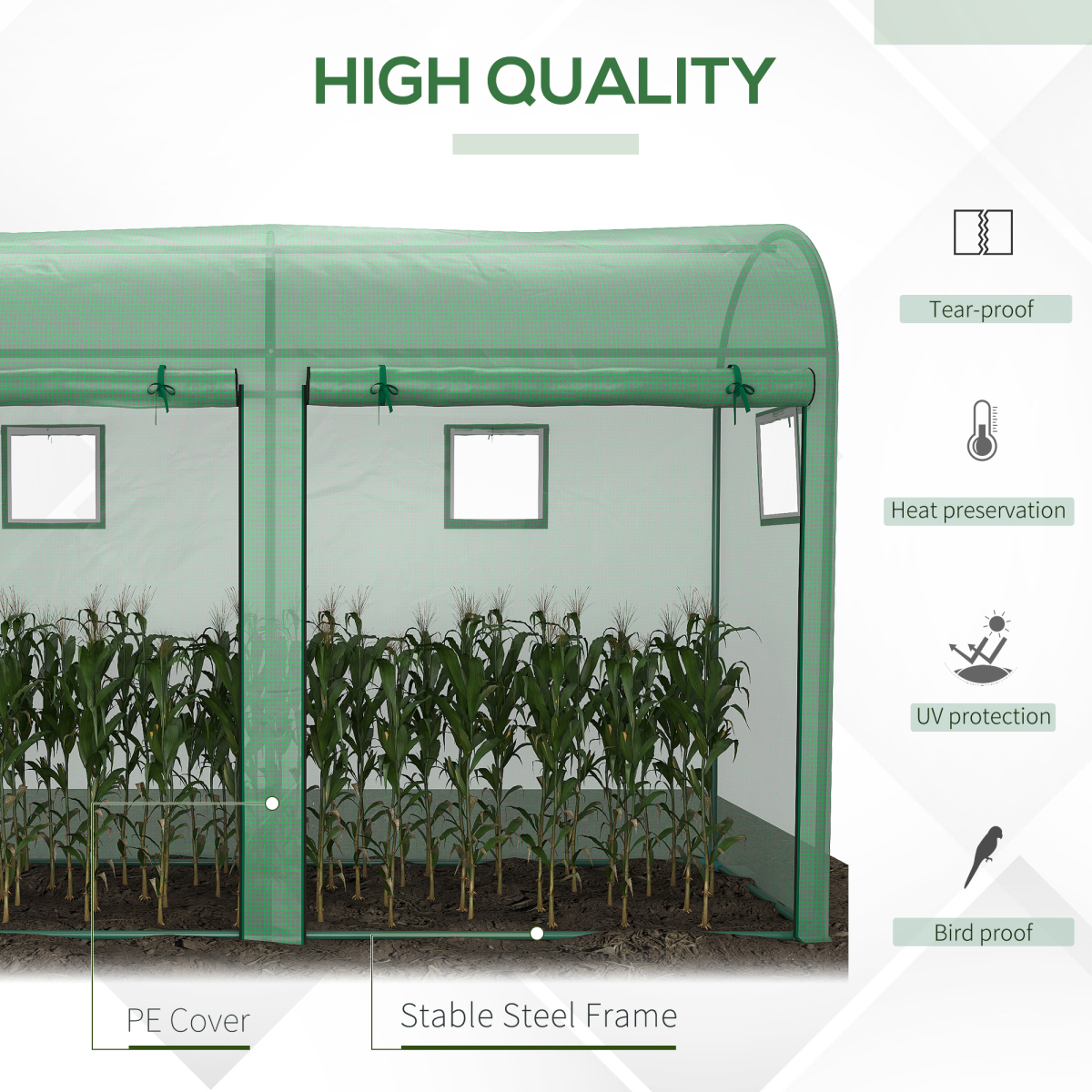 Outsunny Walk-In Greenhouse with 2 Roll-Up Doors & 4 Windows – 3 x 1 x 2m Steel Frame Plant Growing Tunnel