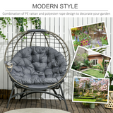 Outsunny Rattan Egg Chair with Cushion, Folding Wicker Basket & Bottle Holder Bag – Garden Patio Lounge Seat