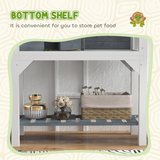 PawHut Wooden Tortoise House with Storage Shelf, Lamp Stand & Clear Observation Windows – White and Grey
