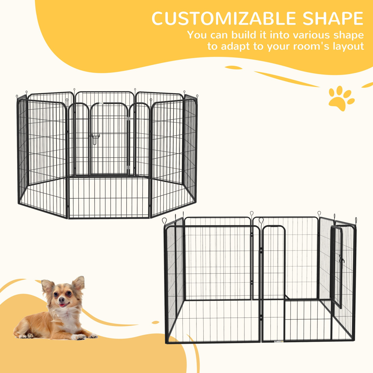 Pawhut 8-Panel Metal Pet Playpen for Dogs and Puppies – Folding Indoor and Outdoor Run Fence with Lockable Door