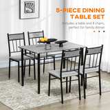 HOMCOM 5 Piece Dining Set with Marble-Effect Table & 4 Padded Chairs – Kitchen Table and Chairs, Light Grey & Black