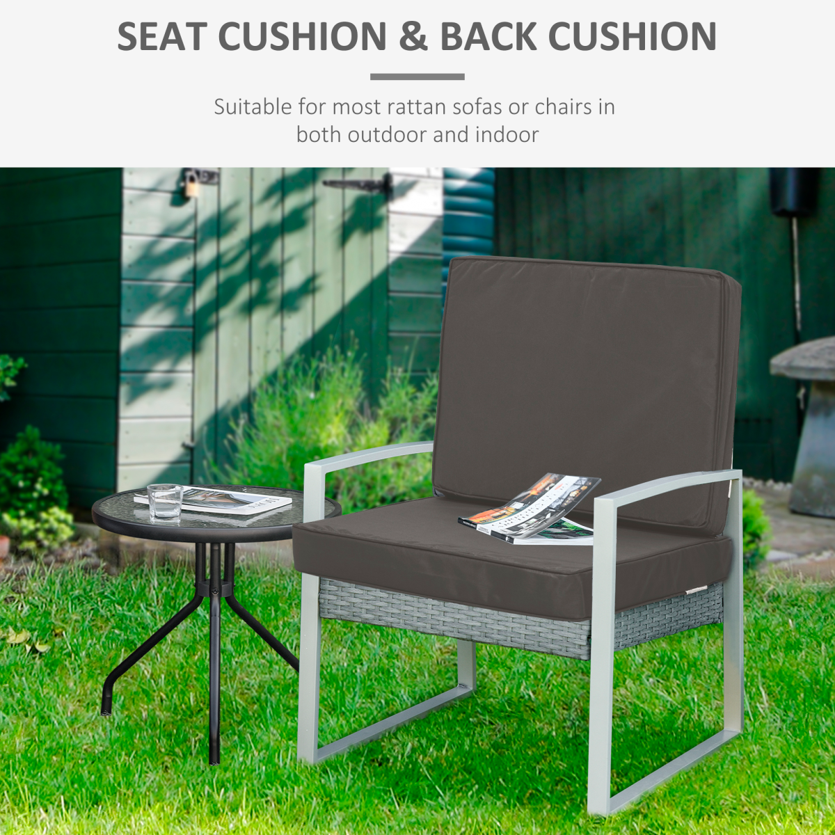 Outsunny Outdoor Seat and Back Cushion Set – Replacement Garden Chair Cushions, Dark Grey