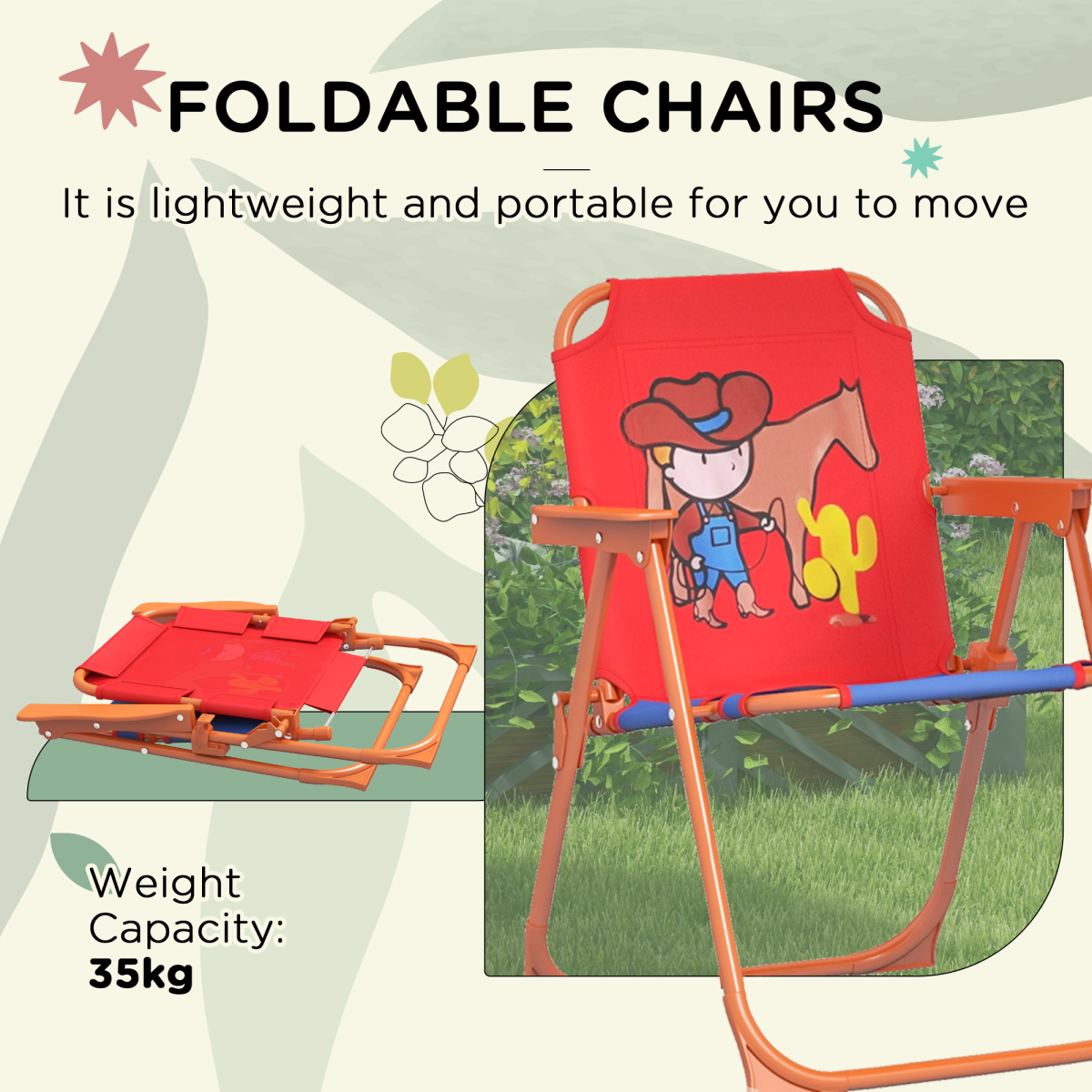 Outsunny Kids Bistro Table and Chair Set with Cowboy Theme, Adjustable Parasol – Outdoor Play Set