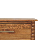 Artisan Furniture Solid Wood Spindle Chest of 3 Drawers with Brass Handles – Amber Oak Finish, Brown