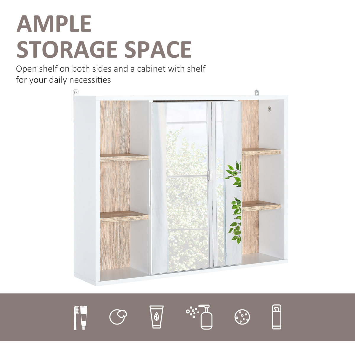 HOMCOM Wall Mounted Bathroom Cabinet with Mirrored Door and Adjustable Shelf – Space-Saving Storage
