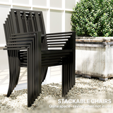 Outsunny 7-Piece Steel Patio Dining Set with 42mm Umbrella Hole – Table & 6 Stackable Chairs, Black
